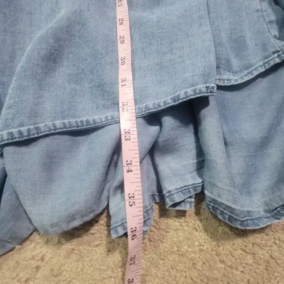 Oli & Hali Womens L Chambray Tiered Babydoll Dress Short Sleeve Blue - Picture 5 of 10